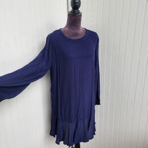 NWT Gap Navy Blue V-Neck Long Sleeve Shift Dress Boho Minimalist Style Ruffle M